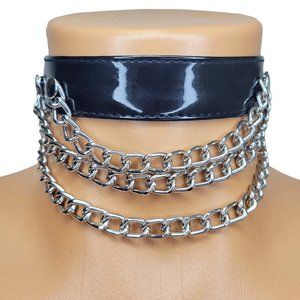 Vinyl and Chain Choker with Adjustable Snap Closure